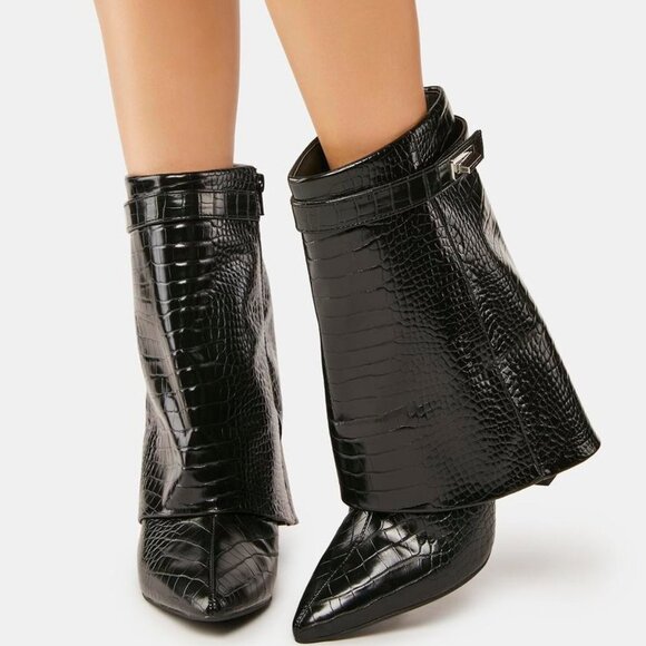 Public Desire THE CROC BLACK LAYER FYRE Ankle Boots ( BRAND NEW !!!! ) - Picture 3 of 7